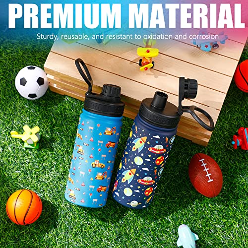 2 Pcs 16 Oz Kids Insulated Water Bottle With Wide Handle, Stainless Steel Double Wall Vacuum Leak Proof Kids Bottle, Keep Hot Or Cold Cute Metal Water Bottle For School Boys Girls (Vehicle, Planet) #TOP4
