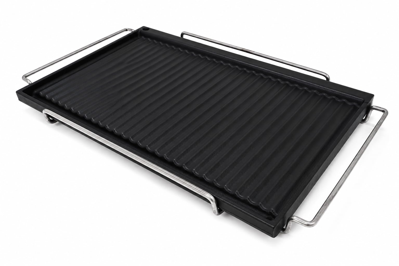 Fonderia Bongiovanni Piastra Barbecue in Ghisa Smaltata 59,5x38 cm, Bistecchiera Rettangolare, Griglia BBQ in Ghisa per Carne, Hamburger, Bistecche, Verdure, Cucina, Camino e Barbecue, Telaio 67x40 cm
