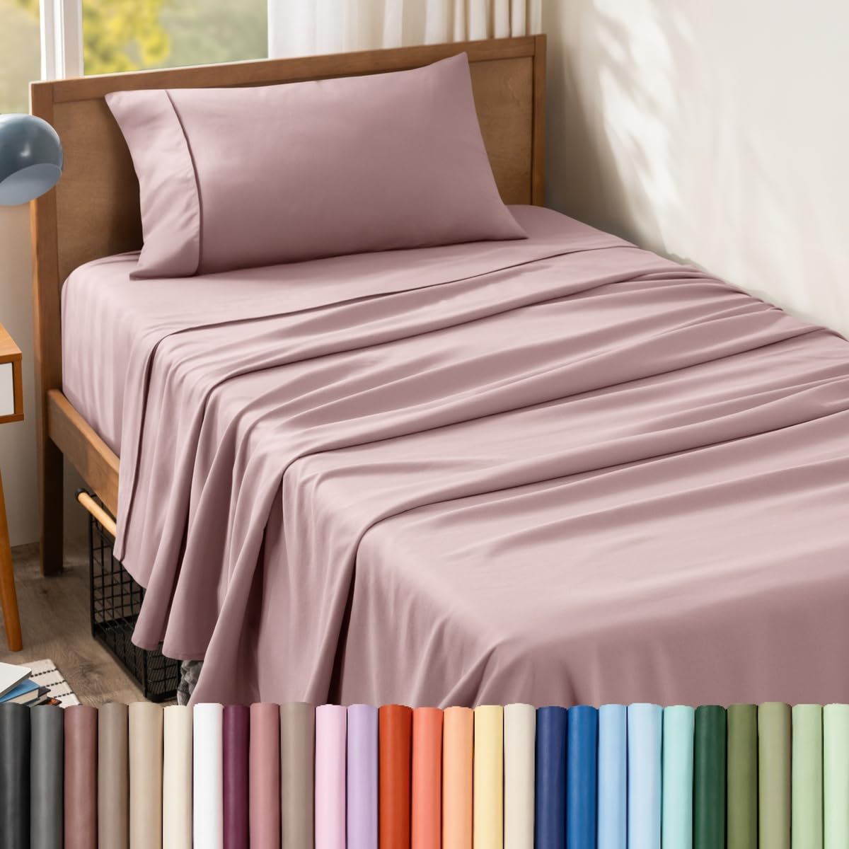 Bare Home Twin Sheet Set - 1800 Ultra-Soft Microfiber Bed Sheets - Double Brushed - Deep Pockets - Easy Fit - Extra Soft - 3 Piece Set - Bedding Sheets & Pillowcases (Mauve)