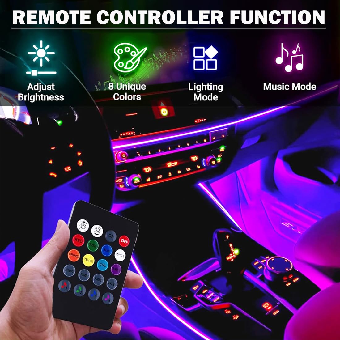 Luci LED per interni auto,48 luci interne dell'auto a led,Luci interne per auto multicolore,Kit di illuminazione sotto il cruscotto con funzione attiva del suono e porta USB,Luci d'atmosfera per auto