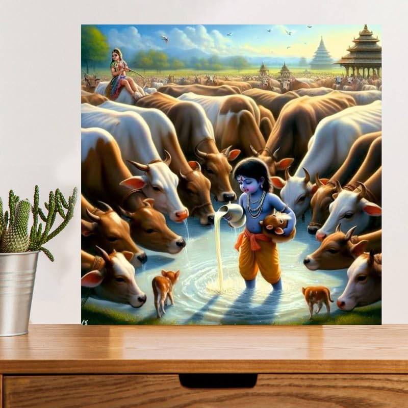 Image of British Terminal Cute little Bal Gopal Baby God Krishna| Kanha Ji | Laddu Lord Makhan Chor Painting Religious Poster for Pregnant Women for wall (matt thin vinyl,sticker,multicolor,unframed)| bj55