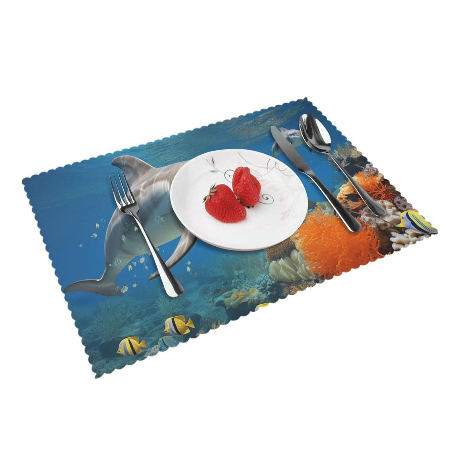 Placemats Set of 4 Heat Resistant Woven Place Mats for Dining Table Dolphins Blue Placemats Washable Wipeable PVC Table Mats Indoor/Outdoor Place Mats for Party Kitchen Decor 30x45 cm