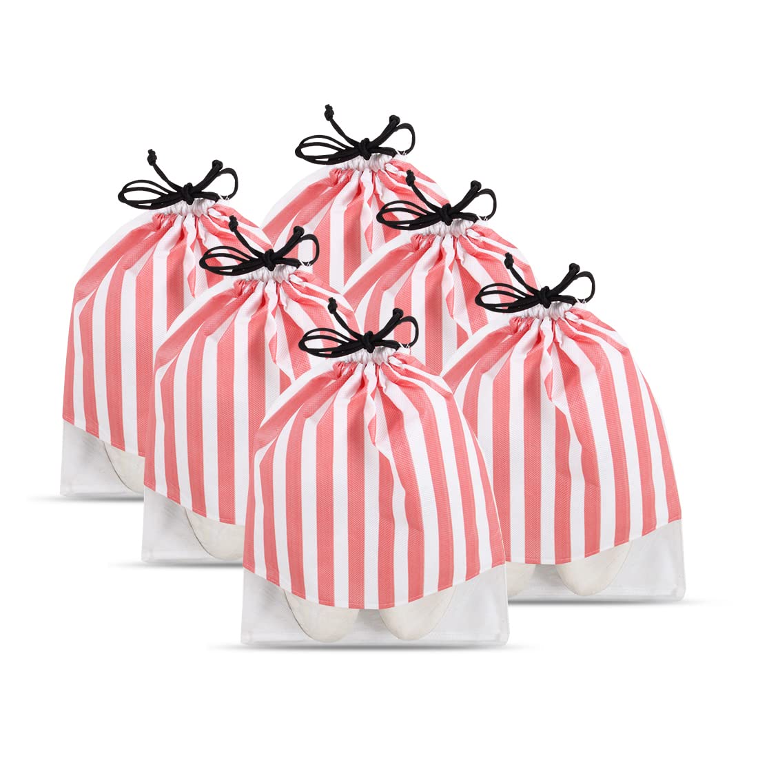 Prettykrafts Set of 6 Non Woven Dustproof Shoe Cover/Drawstring Bag with Transparent Window for Travel & Storage/Travel Organizer/Shoe Organizer/Travel Shoe Pouches (Peach Wave, 12x16 Inch)-image-41