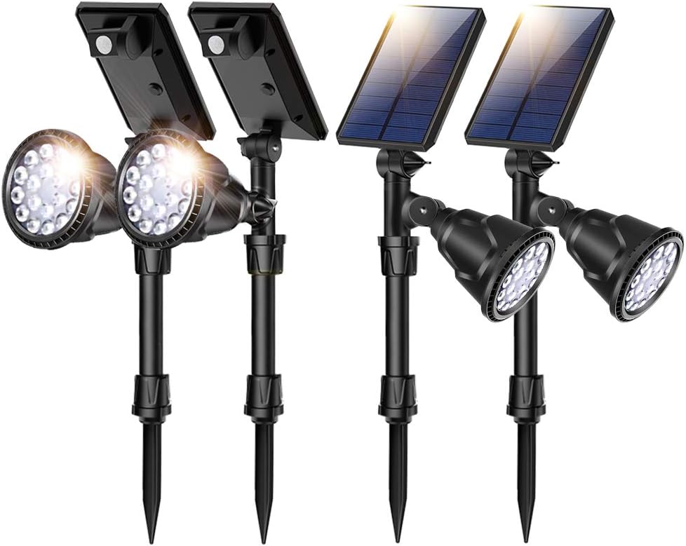 ROSHWEY Motion Sensor Solar Light Outdoor Solar Powered Landscape Spotlights 2-in-1 Waterproof LED Spot Lights Dusk to Dawn 4 Modes Wall Lamp for Lawn Tree Flower Flag Flagpole Cool White 4 Pack