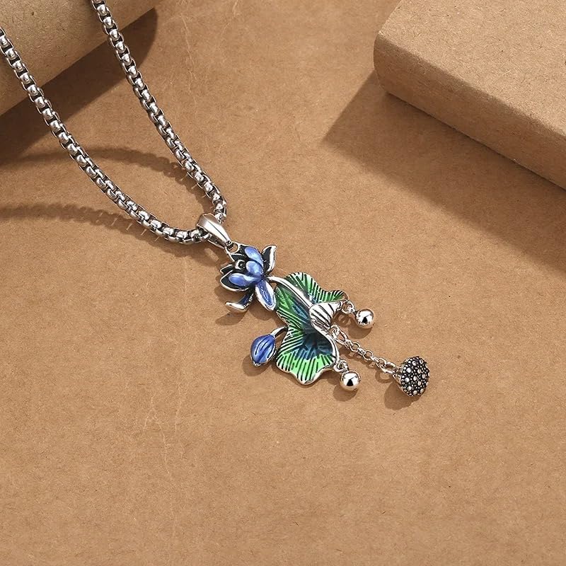 Image of 925 Sterling Silver Lotus Necklace For Women - 14K Gold Filled Lotus Flower Original Pendant Necklaces Lotus Leaf Necklace, Lotus Flower Pendant Necklace, Lotus Flower Necklace