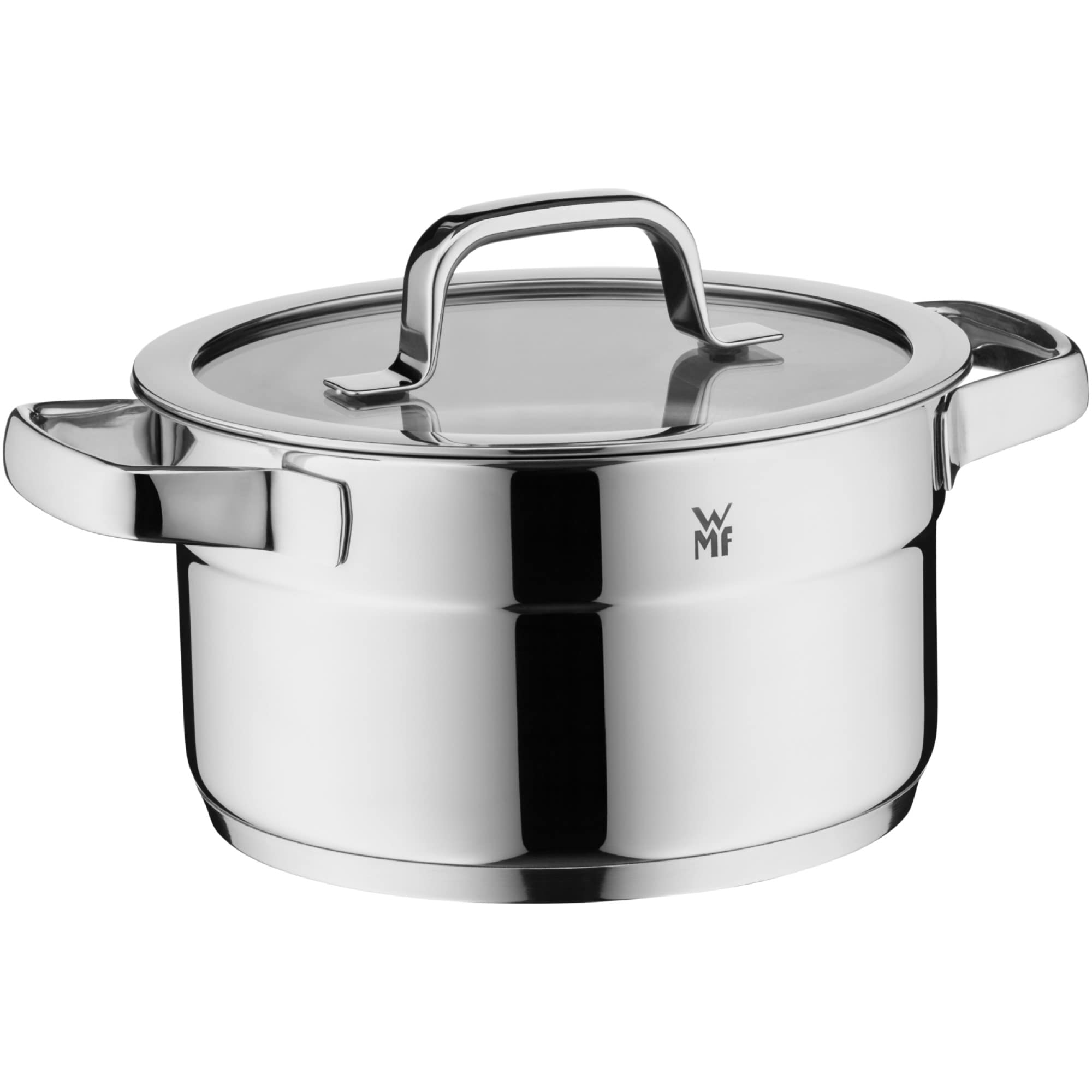 WMF Compact Cuisine - Set di pentole a induzione, 5 pezzi, con coperchio in vetro, in acciaio inox Cromargan lucidato, non rivestito, scala interna