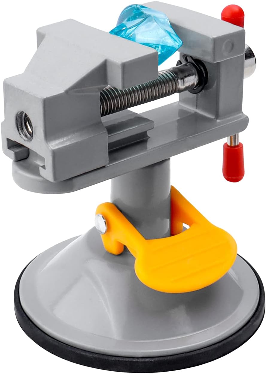 Mini Drill Press Vice with Suction Cup, Adjustable Carving Vise 360 Degrees Rotation Walnut Clamp Rotatable Table Bench Vice Clip On Tool for Jewelry Nuclear DIY Craft Sculpture - Grey