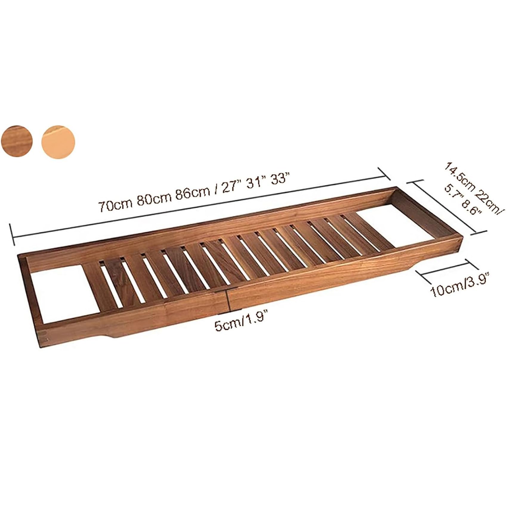 Bandeja de bambú para bañera, soporte de listones largos, estante de spa con ranuras, baño de lujo, regalo perfecto para mujeres (natural, 70 x 22 cm)