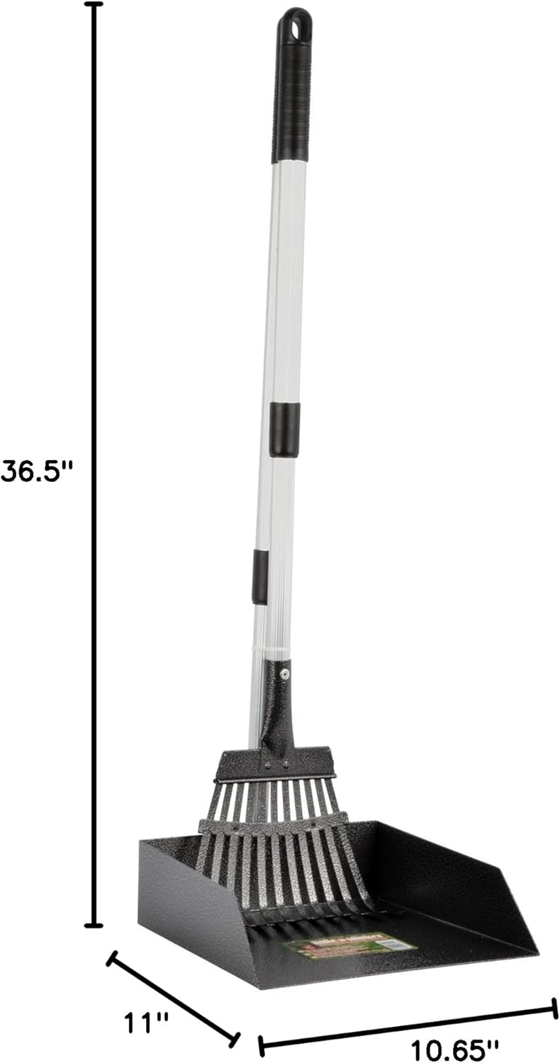 PRECISION PET PRODUCTS Little Stinker Heavy Duty Poop Scoop Large Pan with Rake - 6200-66215, Silver/Black