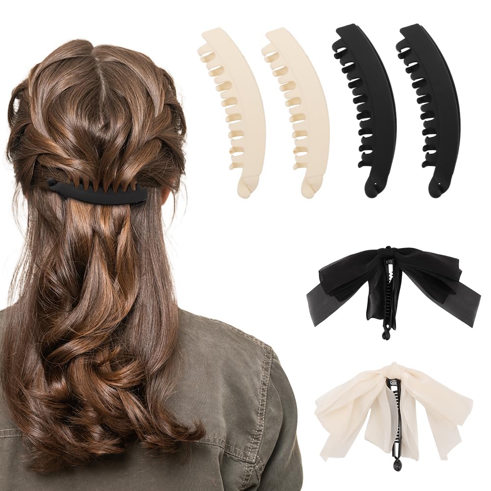 4 Banana Clips Für Dickes Haar – 2 Stile, Schwarz & Braun, Hautfreundlicher Kunststoff