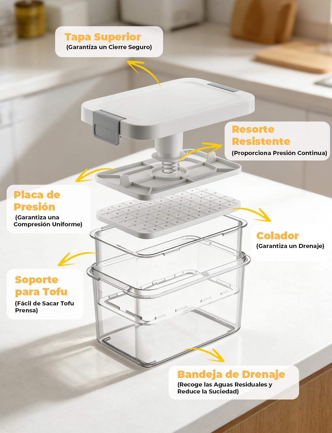 Prensa de Tofu con Escurridor y Filtro, Tofu Press para Tofu Firme y Extra Firme, Eliminación Fácil de Agua del Tofu, Fabricante de Tofu para Preparación Rápida y Sin Esfuerzo de Comidas