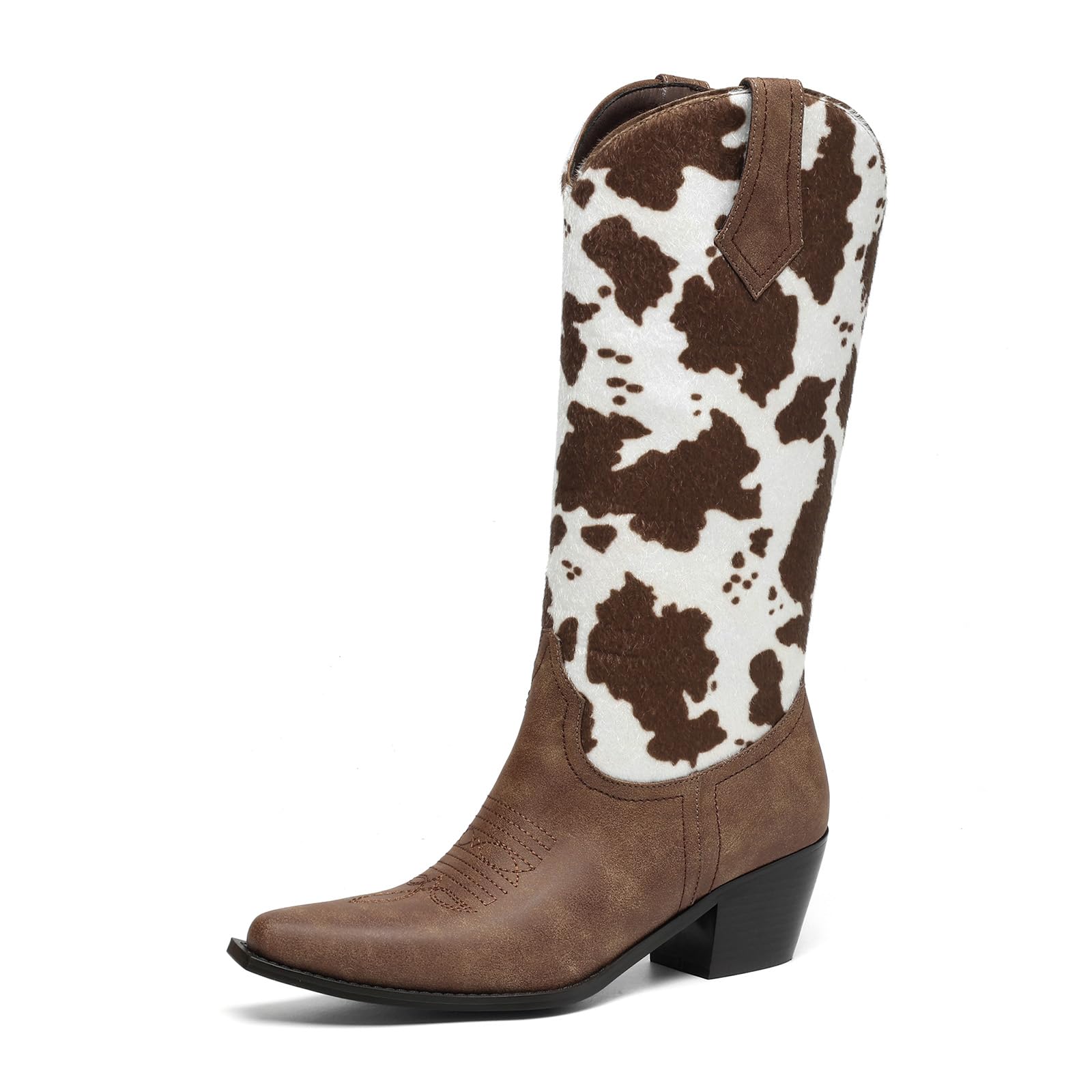 Womens Knee-High Cowboy Boots Fashion Print Western Boots with 2 25 Block Heel Side Zipper Pointed Toe Boots