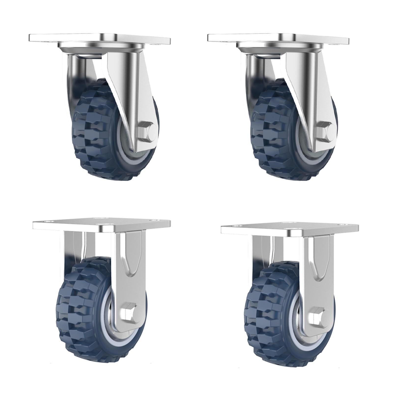 Ruedas giratorias de 6 Pulgadas, para carros de Trabajo Pesado, para Patas de Muebles, Juego de 4, con Bloqueo, Resistentes, Fuerte Efecto de Soporte de Carga (fijas y giratorias, 5 Pulgadas