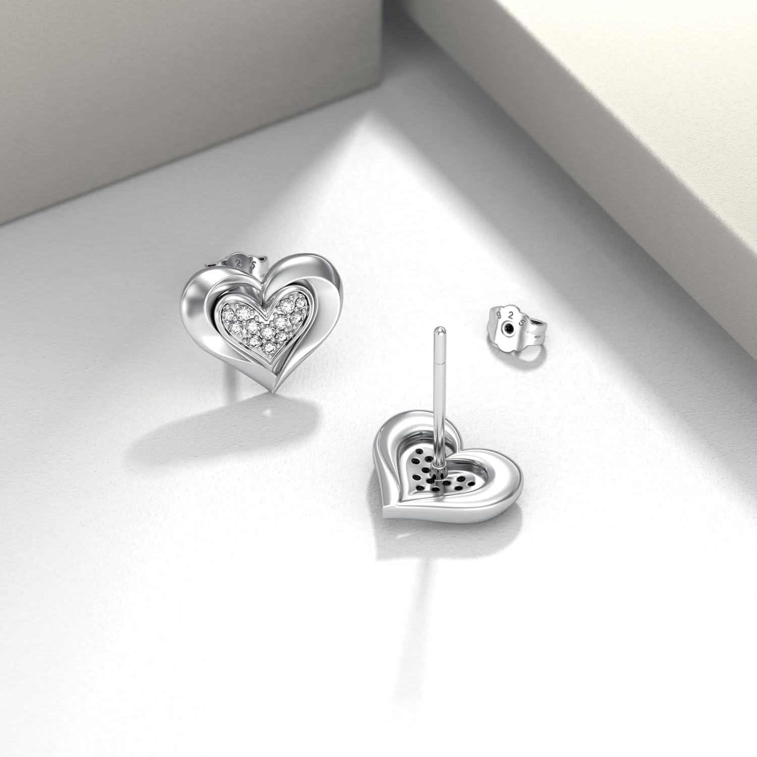 Diamond Heart Stud Earrings for Women 925 Sterling Silver Heart Earrings with Lab Grown Diamond Jewelry Gifts - Image 4