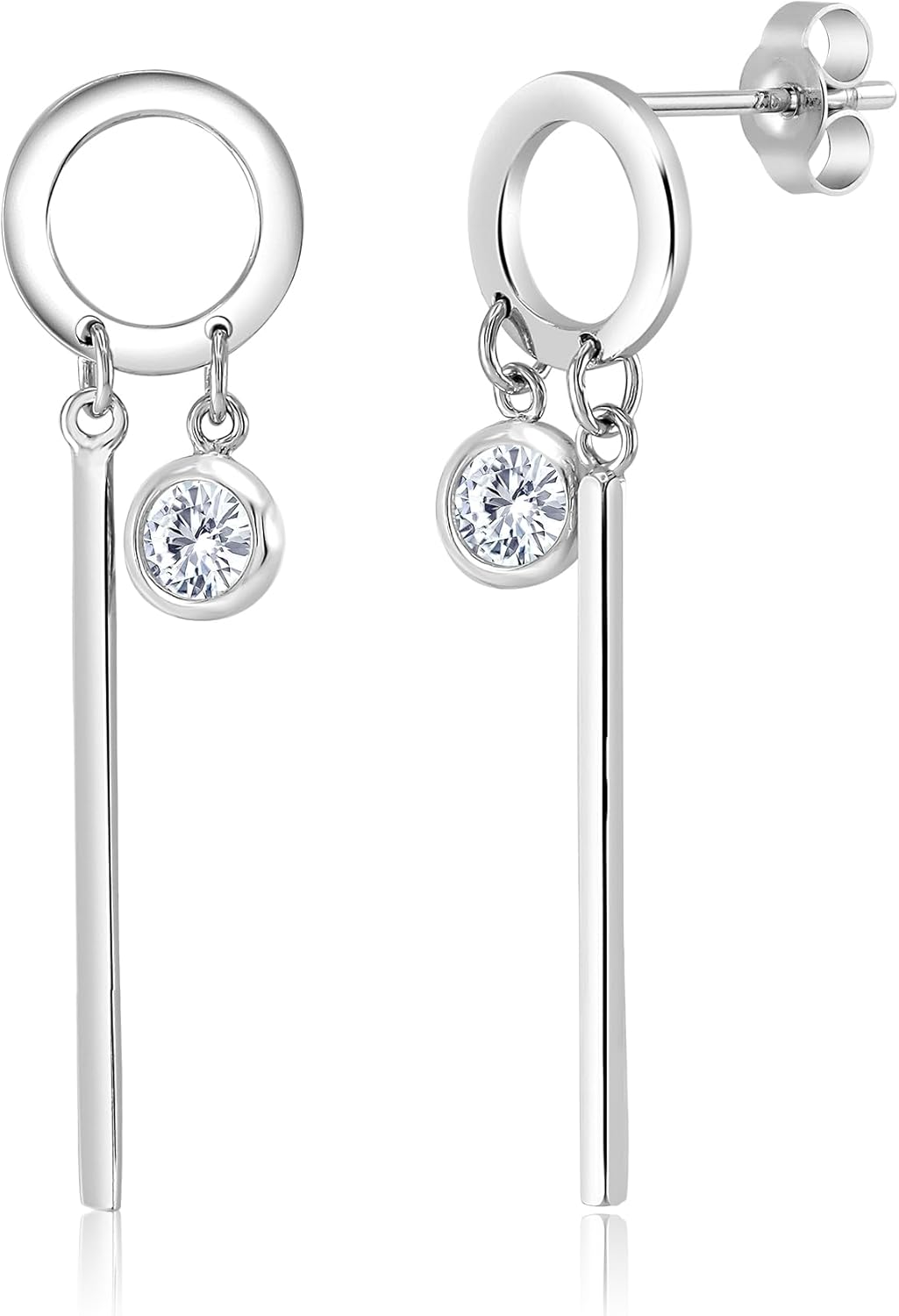 925 Sterling Silver CZ Dangle Bar Earrings, Minimalist Drop Earrings for Women, Dainty Cubic Zirconia Linear Earrings for Gift or Daily Wear