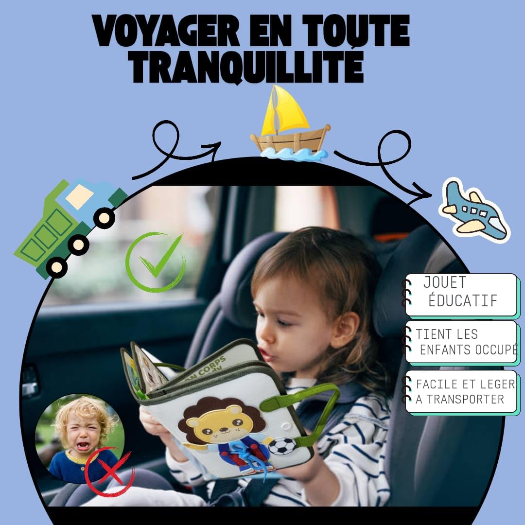 Générique Jouet Éducatif Montessori 9-en-1 – Busy Board Bilingue Français/Anglais, Développement Sensoriel, Motricité Fine & Apprentissage Ludique pour Enfants de 1 à 5 Ans