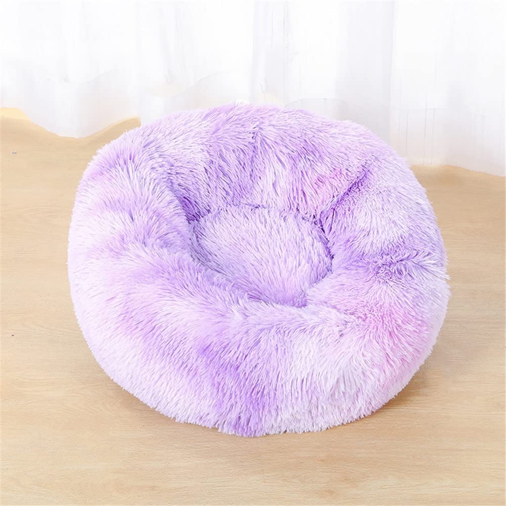 Lukery Dog Cat Donut Bed, Fluffy Plush Puppy Kitten Cuddler Round Bed, Warm and Soft Pet Cosy Anti Anxiety Beds for Small/Medium/Large Dogs (40CM,Purple 1)