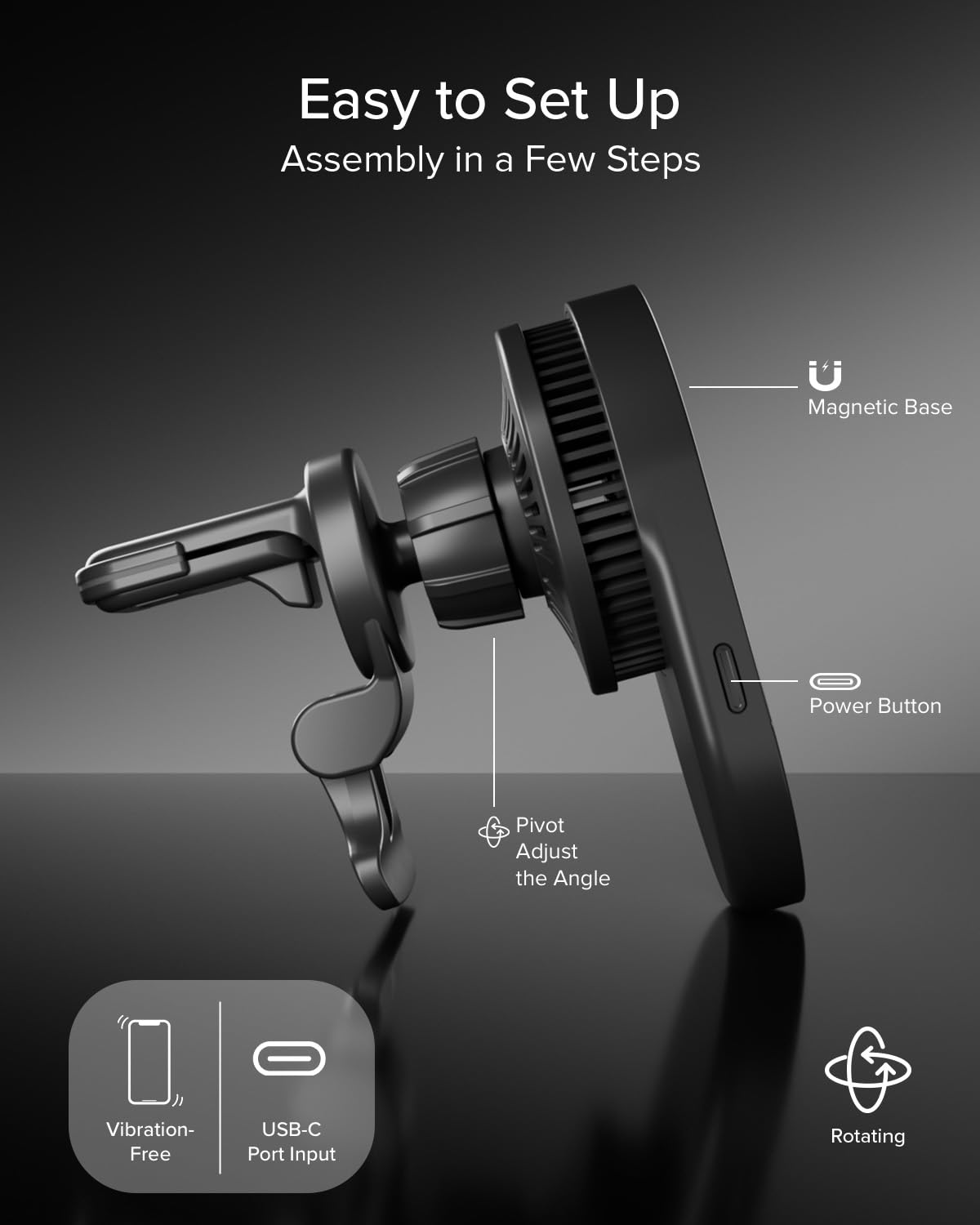 SBS Qi2 25W Ładowarka Bezprzewodowa MagSafe do Samochodu, Magnetyczny Uchwyt na Telefon, Montaż na Kratkę Nawiewu, Szybkie Ładowanie, Zasilanie USB-C, Ładowarka do iPhone, Android, Czarny