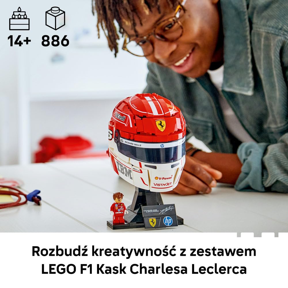 LEGO Editions Kask Charles Leclerc Scuderia Ferrari HP 43014 | Gadżet F1, zestaw klocków dla dzieci i nastolatków, prezent dla fana Formuły 1, dla chłopców i dziewczynek 14+, 886 elementów
