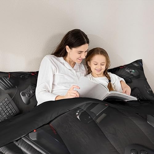 Miniatura 5 de Moderno edredón de consola de videojuegos, juegos de ropa de cama para niños y jóvenes, con teclado y auriculares, edredón de plumón para juegos con