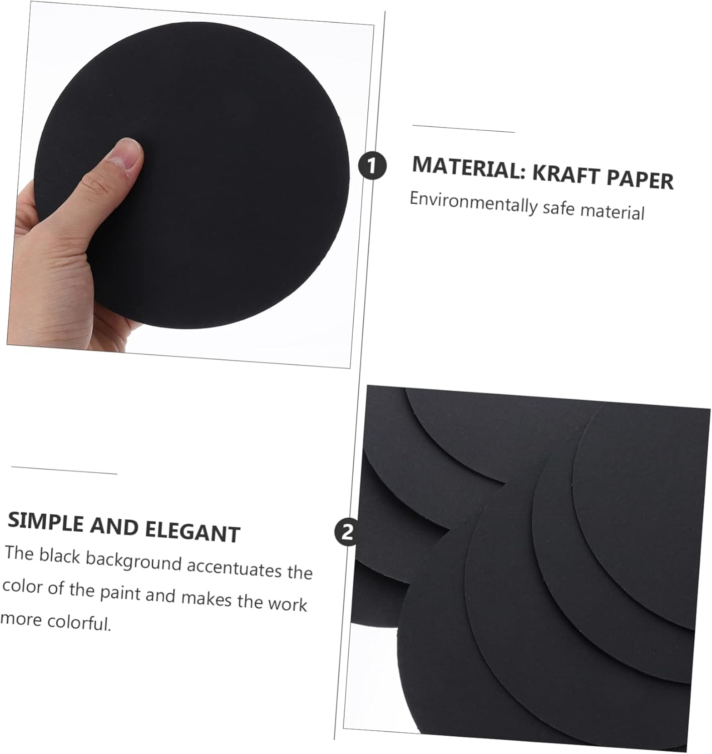 24pcs Round Black Cardboard Mandala Painting Boards for Crafts and Art Projects Kraft Paper for Boys and Girls and Adults for Home Decoration