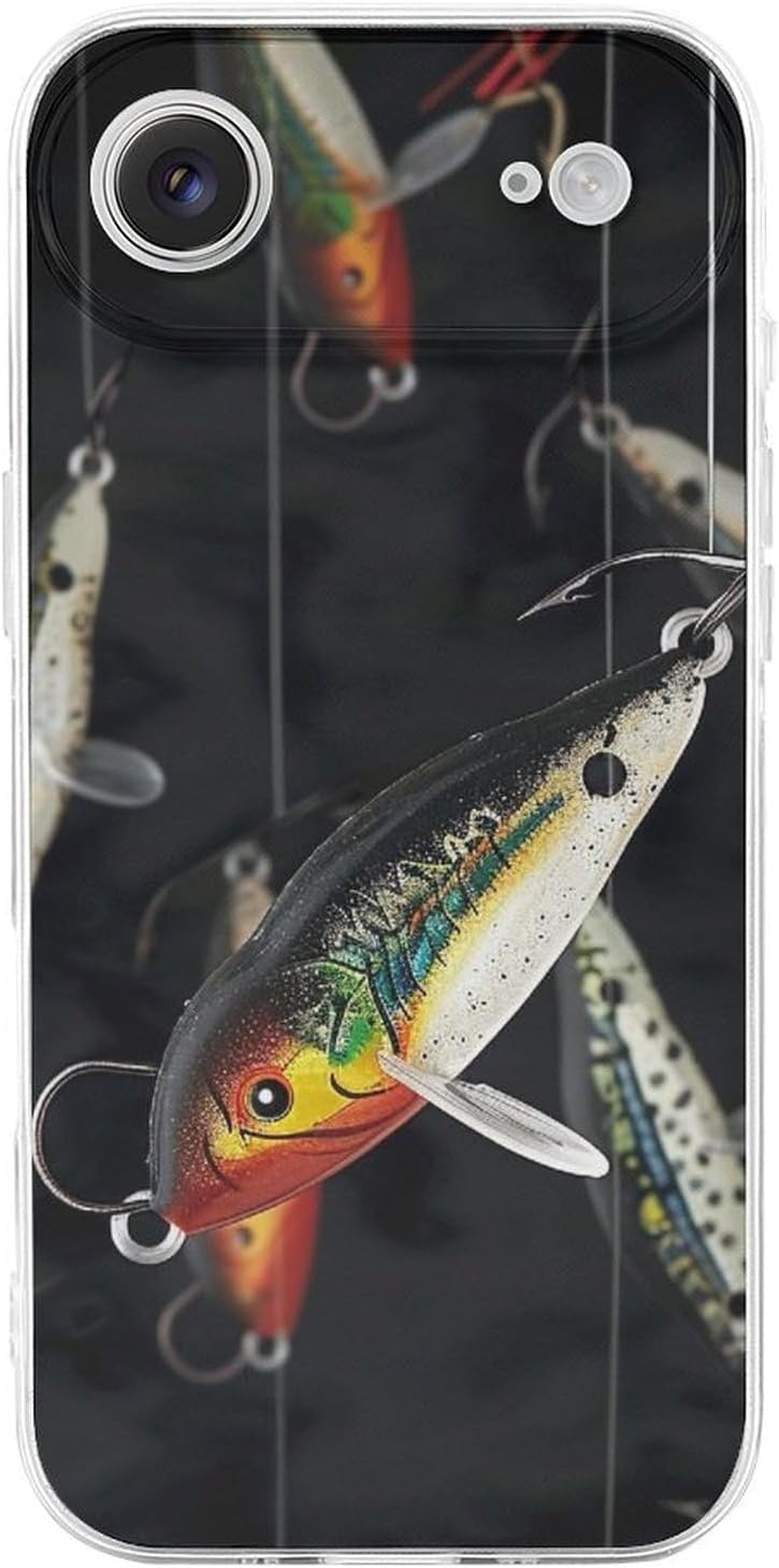 Clear Phone Case for iPhone 17 Air Case, Fishing Lure Prints Shockproof TPU Cell Cover with Wireless Charging, Anti-Yellowing, Transparent