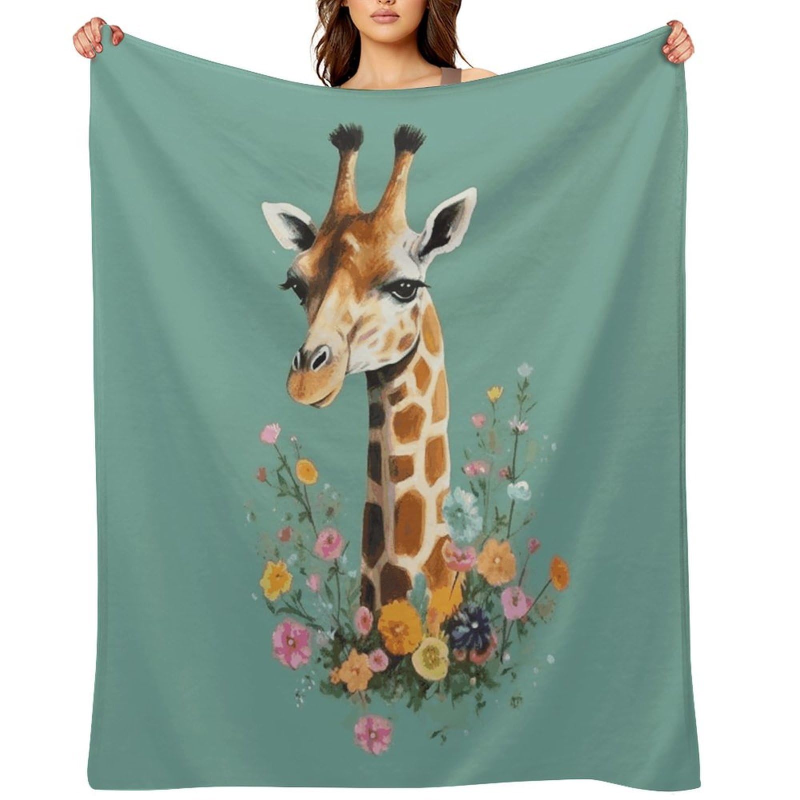 Fekiloot Style Giraffe With Flowers Throw Blankets Camping Blanket40 X50