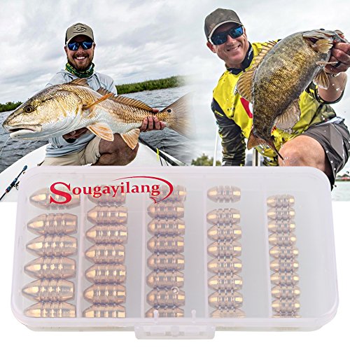 Sougayilang Fishing Sinkers Set With Brass Sinker Weights Jig Hooks Fishing Swivel Ring Connector Plastic Box For Freshwater Saltwater Bass Fishing #TOP6