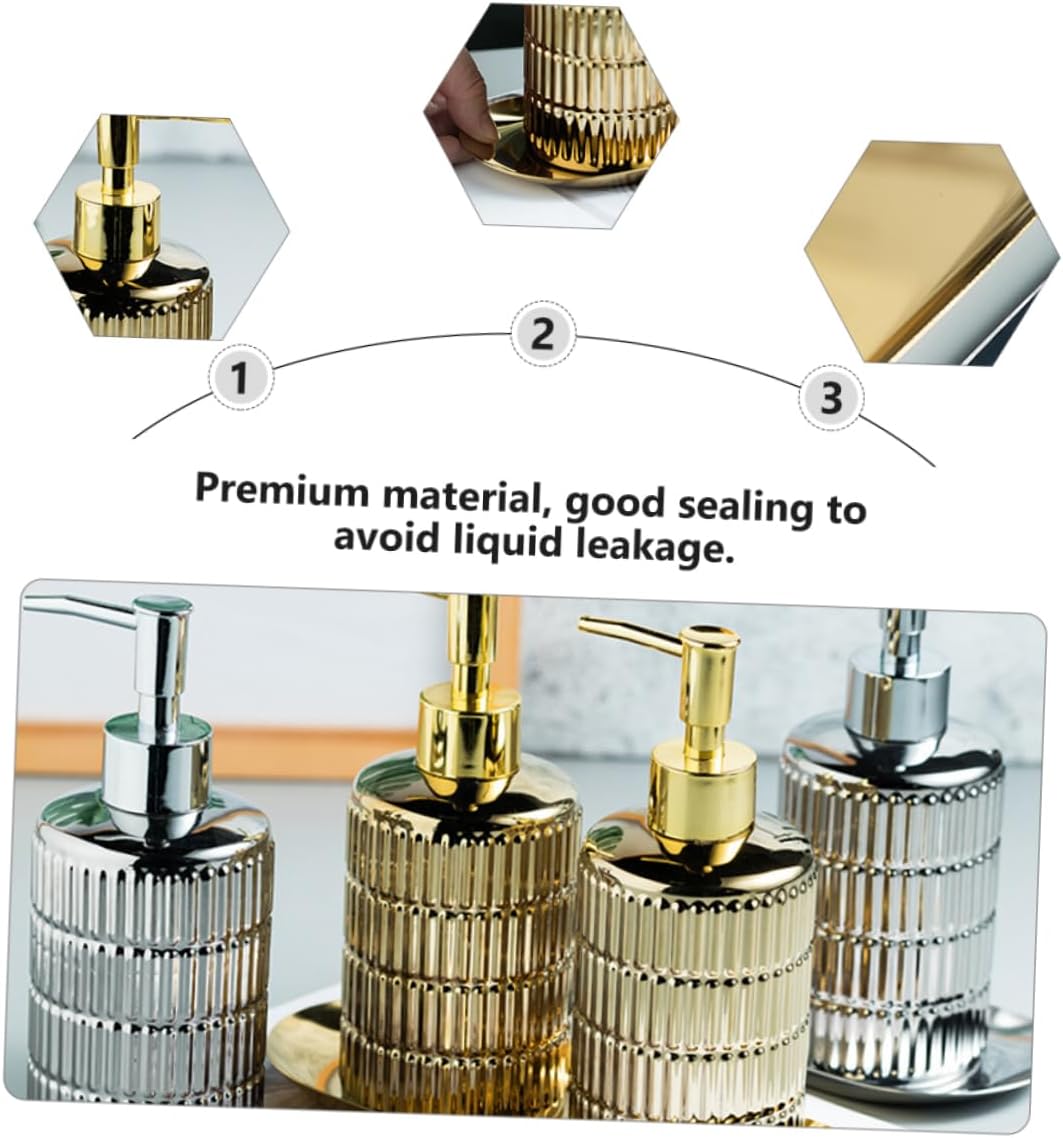 VICASKY 1set Modern Stylish Lotion Holders Press Pump Elegant Bathroom Dispenser for Hand Soap Shampoo and Conditioner Includes Tray Bottle