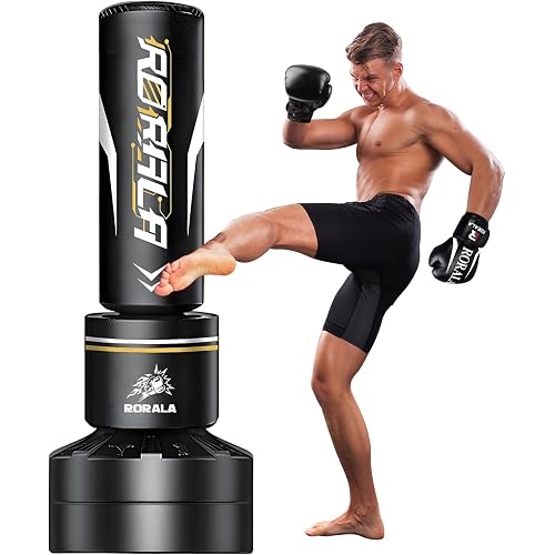 RORALA Punching Bag with Stand 70"-203lbs, Freestanding Heavy Boxing Bag Including 12OZ Boxing Gloves for Adult Youth Gift Selection Upgraded
