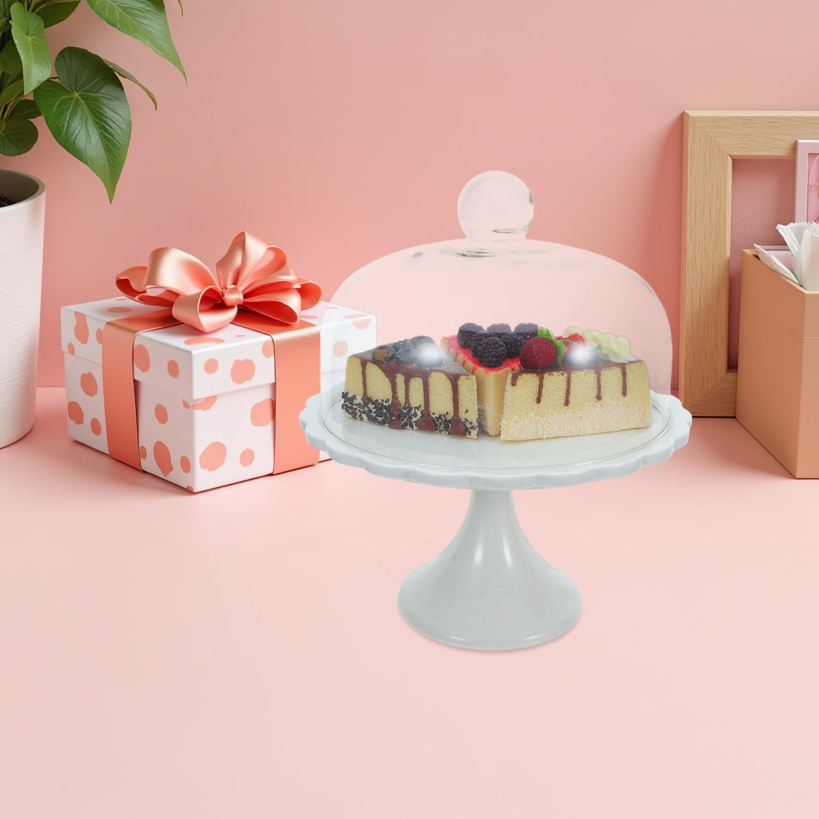 Tofficu Alzata per Torta Copertura in Ceramica e Materiale Sintetico, Piatto Multiuso Robusto per Dolci e Snack Design Semplice e Creativo