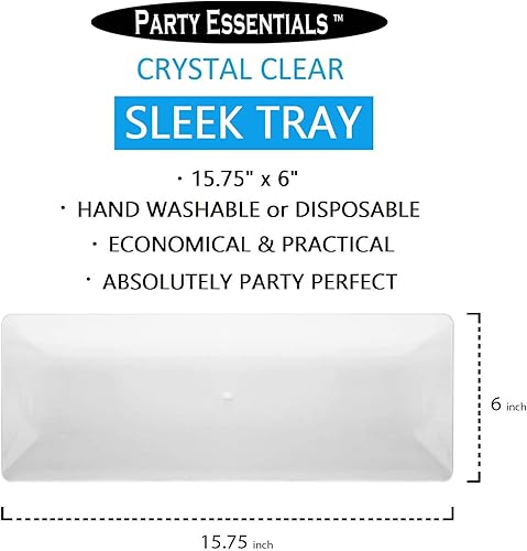 Miniatura 2 de Party Essentials N156621 - Bandejas elegantes de plástico para aperitivosservir, 15.75" x 6", transparente, paquete de 6