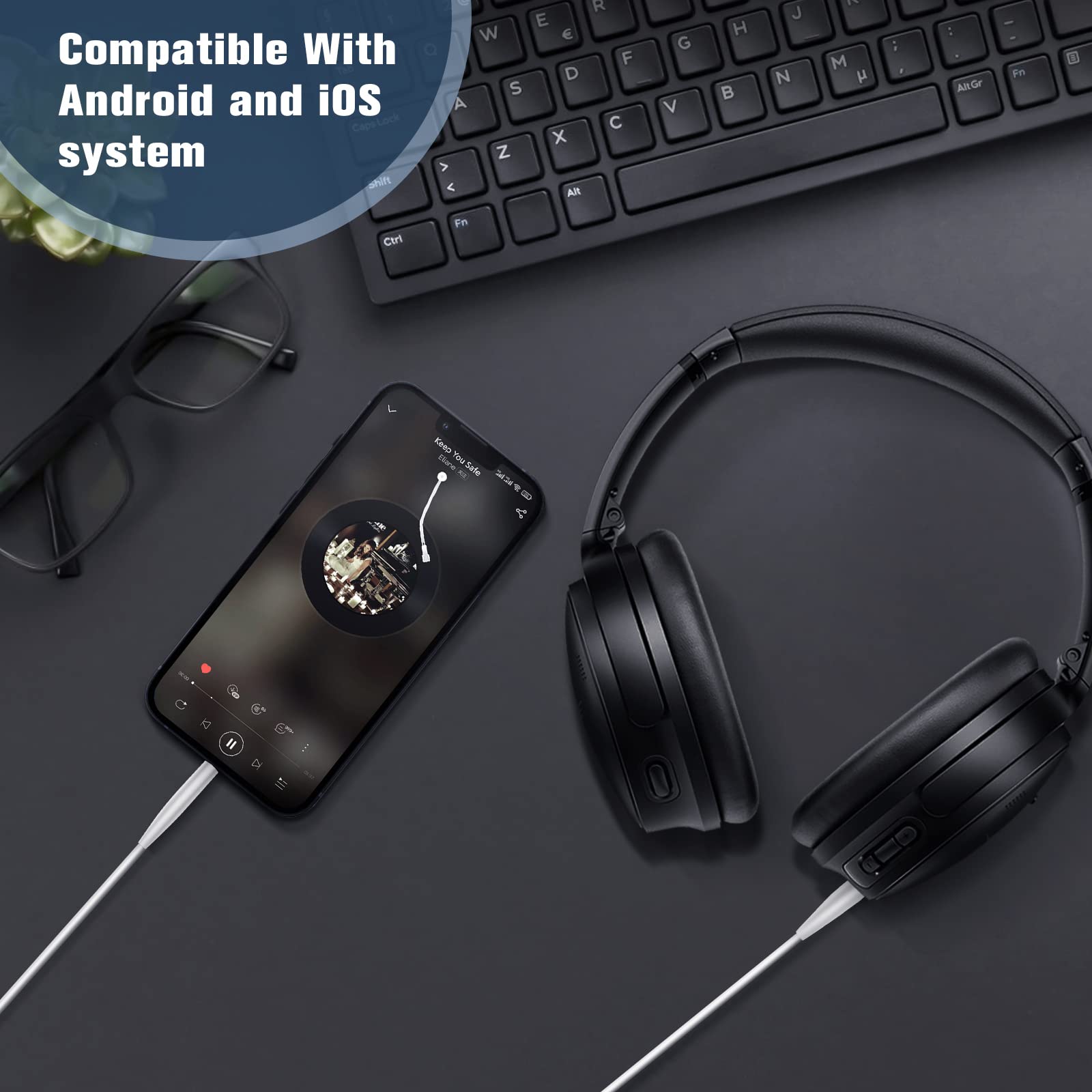 kabel przedłużający słuchawki kompatybilny z Bose QC45 QC35 QC25 700 OE2 JBL T500BT T450BT AKG Y40 Y50 Y45 słuchawki, 2,5mm do 3,5mm wymienny audio, biały