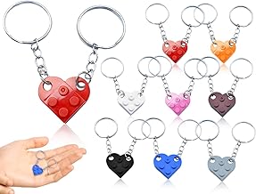 8 Pack Heart Shaped Building Blocks Keychains,Brick Keychain with Heart Pendant,Plastic Bricks Keychain Accessories(8 Colors), Colour, One size