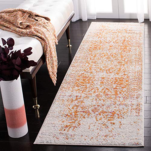 SAFAVIEH Madison Collection Runner Rug - 2'3" x 8', Orange & Ivory, Snowflake Medallion Distressed Design, Non-Shedding & Easy Care, Ideal for High Traffic Areas in Living Room, Bedroom (MAD603P)