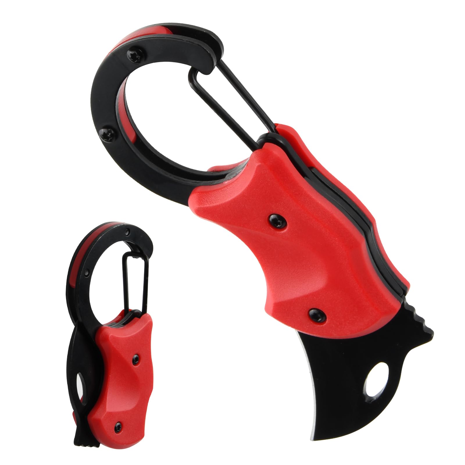 Coltello pieghevole con coltello, 2 pezzi, nero e rosso, EDC con moschettone, acciaio inox 3CR13, mini coltello tascabile portatile, per attività all'aperto, campeggio, casa