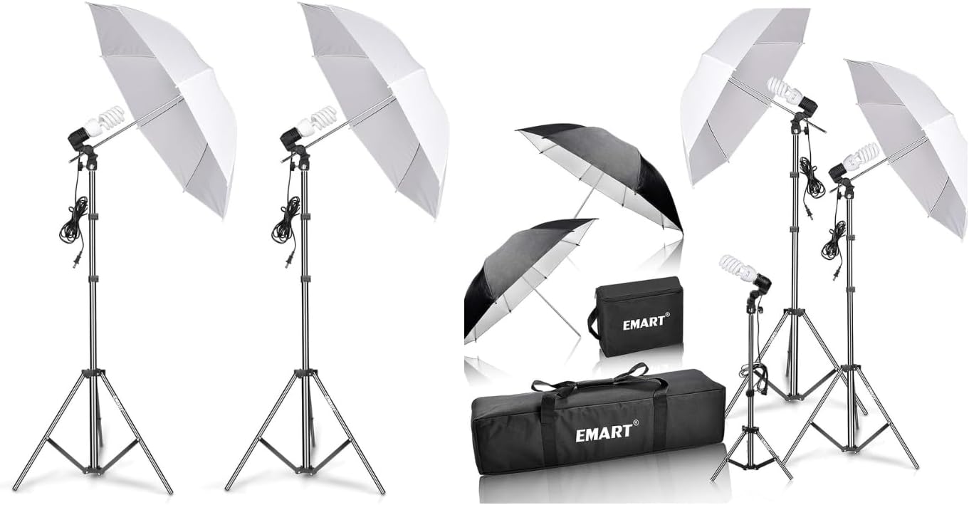 EMART Photography Umbrella Lighting Kit, Soft Light Continuous Reflective Umbrella Lights Photography Kit for Portrait Studio Video Recording, Filming