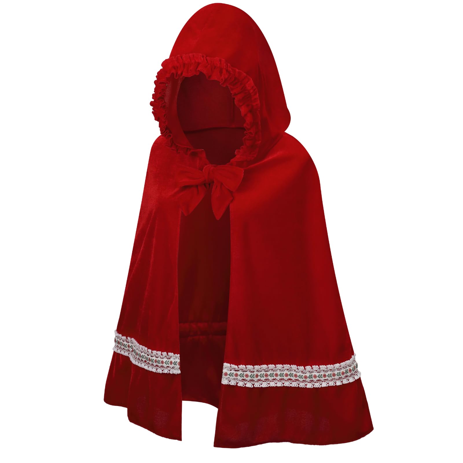 RRCBMD Little Red Riding Hood Cape Velvet Cloak for Halloween Christmas Cosplay Party Woven lace-red-M-25.59 inch - Image 2