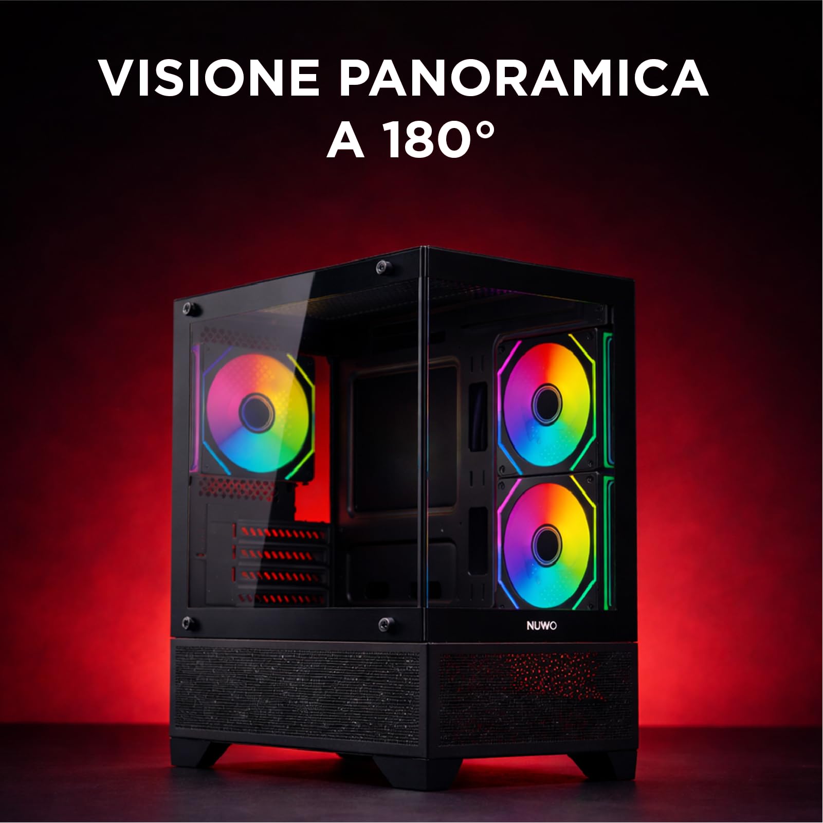 Nuwo Flow FK100 | Case PC Gaming Micro-ATX Mini Tower Nero | 3 Ventole ARGB 120mm Incluse | Doppio Vetro Temperato Panoramico | Airflow Mesh | USB 3.0