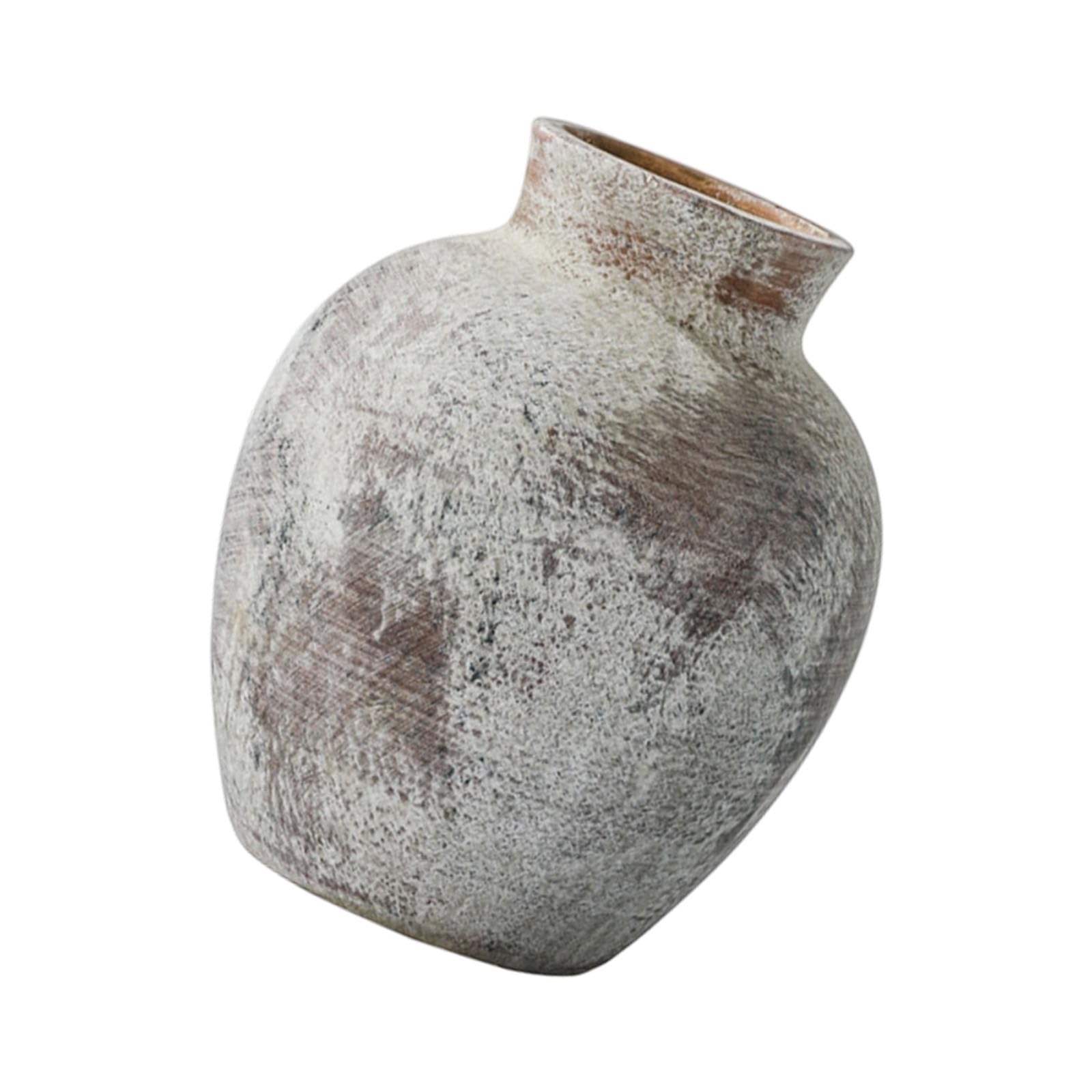 Decorative Flower Vase Ceramic Accent for Side Table and Shelf Decor, Rounded Distressed Texture for Home Display Decor Vase Tabletop Rounded Ceramic Distressed Flower Shelf Accent Entryway Short Neck