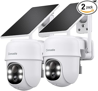2K Cameras for Home Security-2.4G WiFi Outdoor Camera Wireless Solar/Battery Powered with solar panel, 360° Viewing, AI Human Detection, Color Night Vision, with SD Storage, Works with Alexa(2 Pack)