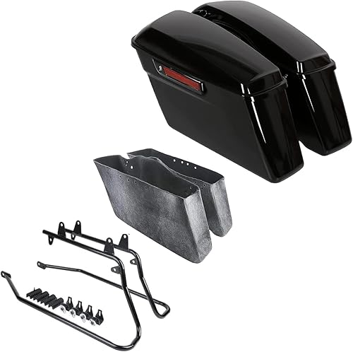 TCT-MOTORPARTS Alforjas duras+soporte de conversión para Harley Softail Heritage Classic Fatboy Springer Night Train Bad Boy 1984-2017