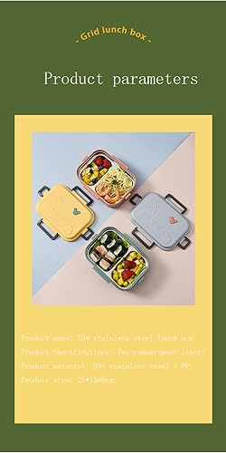 Miniatura 6 de Emistarr Lonchera bento, aislada, térmica, de acero inoxidable, a prueba de fugas, con 2 compartimentos, contenedor de alimentos con control de