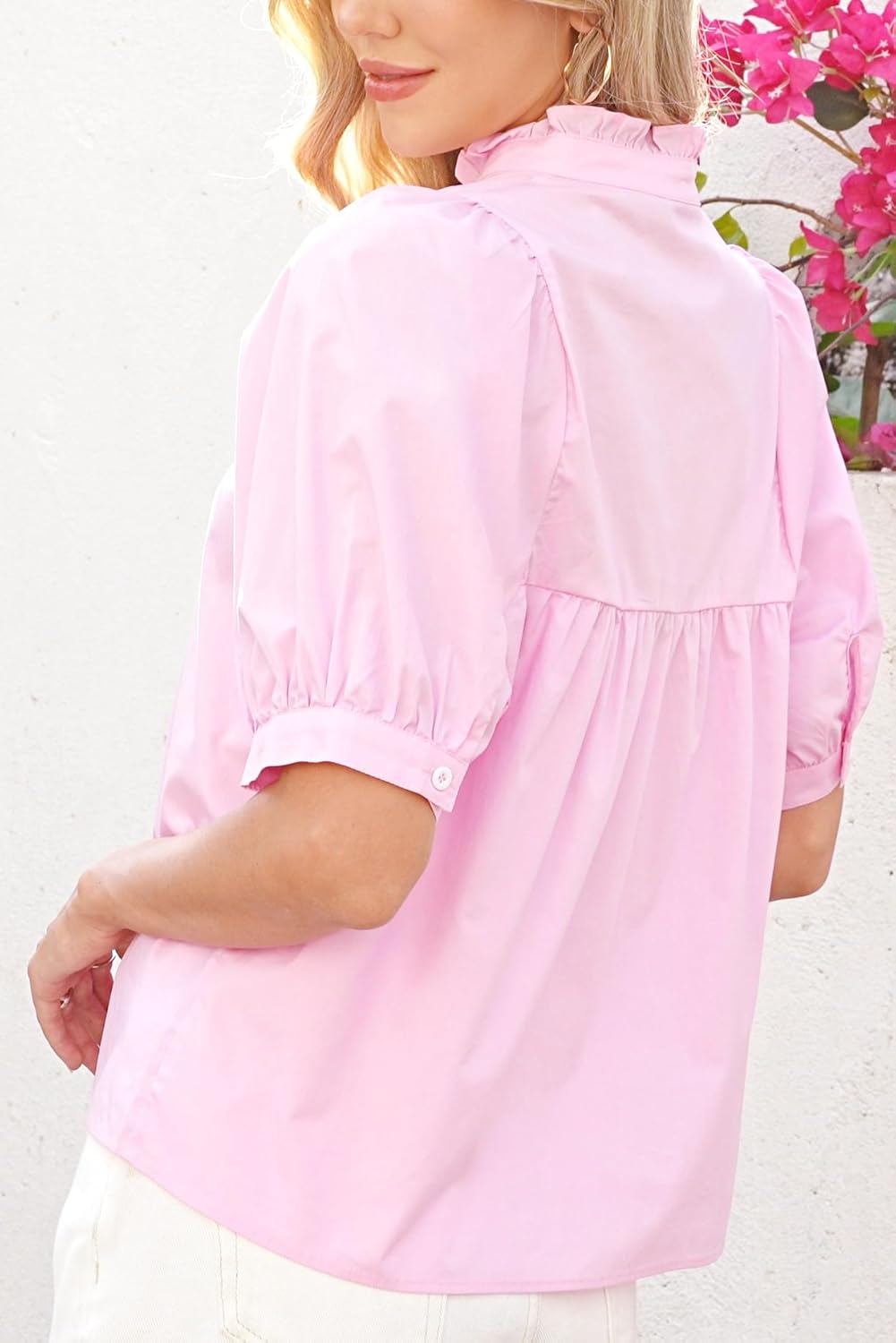 Womens Babydoll Peplum Summer Tops Short Puff Sleeve Blouse V-Neck Pleated Loose Fit Dressy Casual Shirts - Image 5