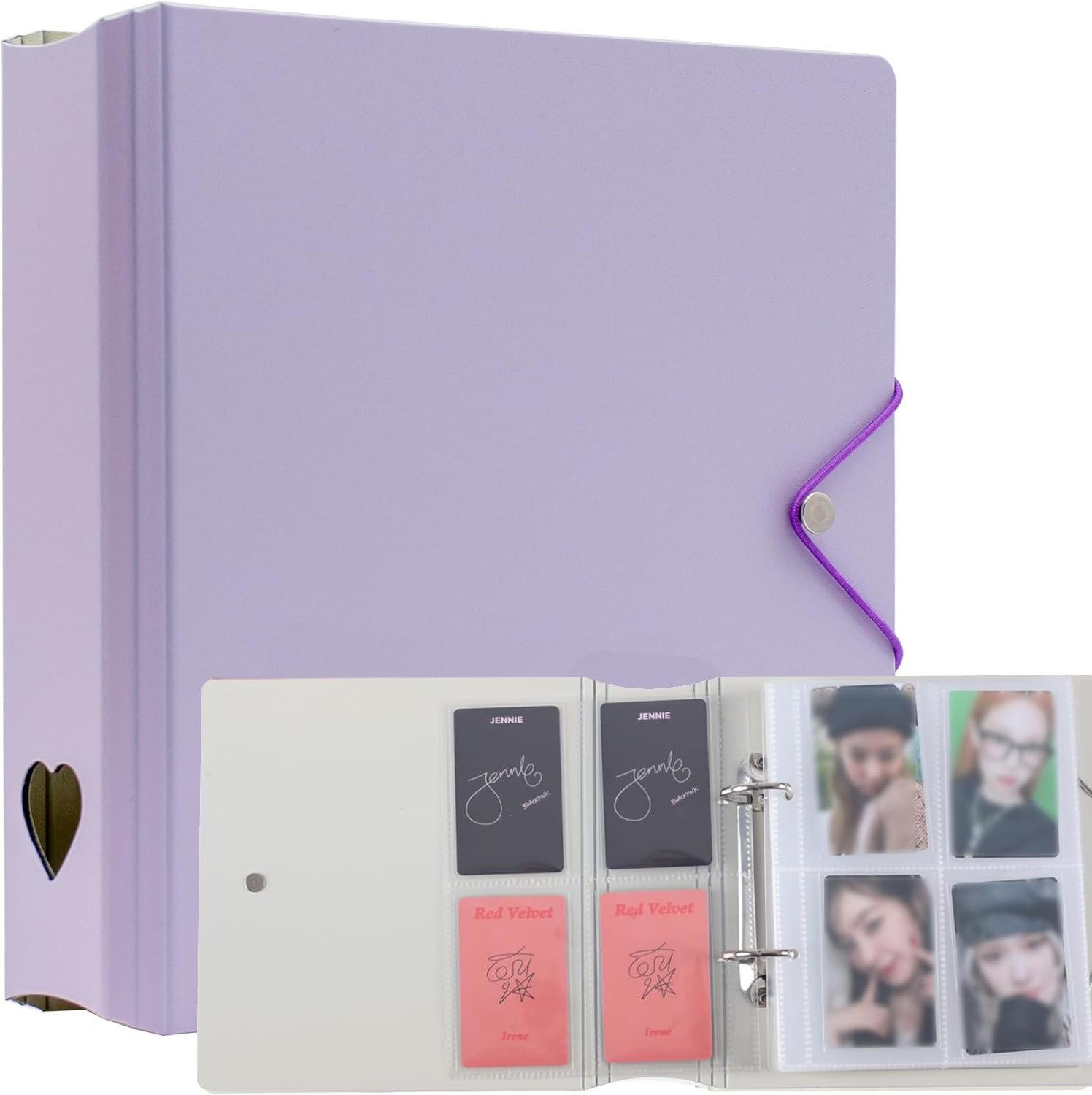 Careflection Photo Album Binder 200 Photocards Book D Ring A5 Binder Photocard Holder Refillable Compatible for Fujifilm Instax Mini Film/Polaroid Film/Kpop Photocard (Purple)
