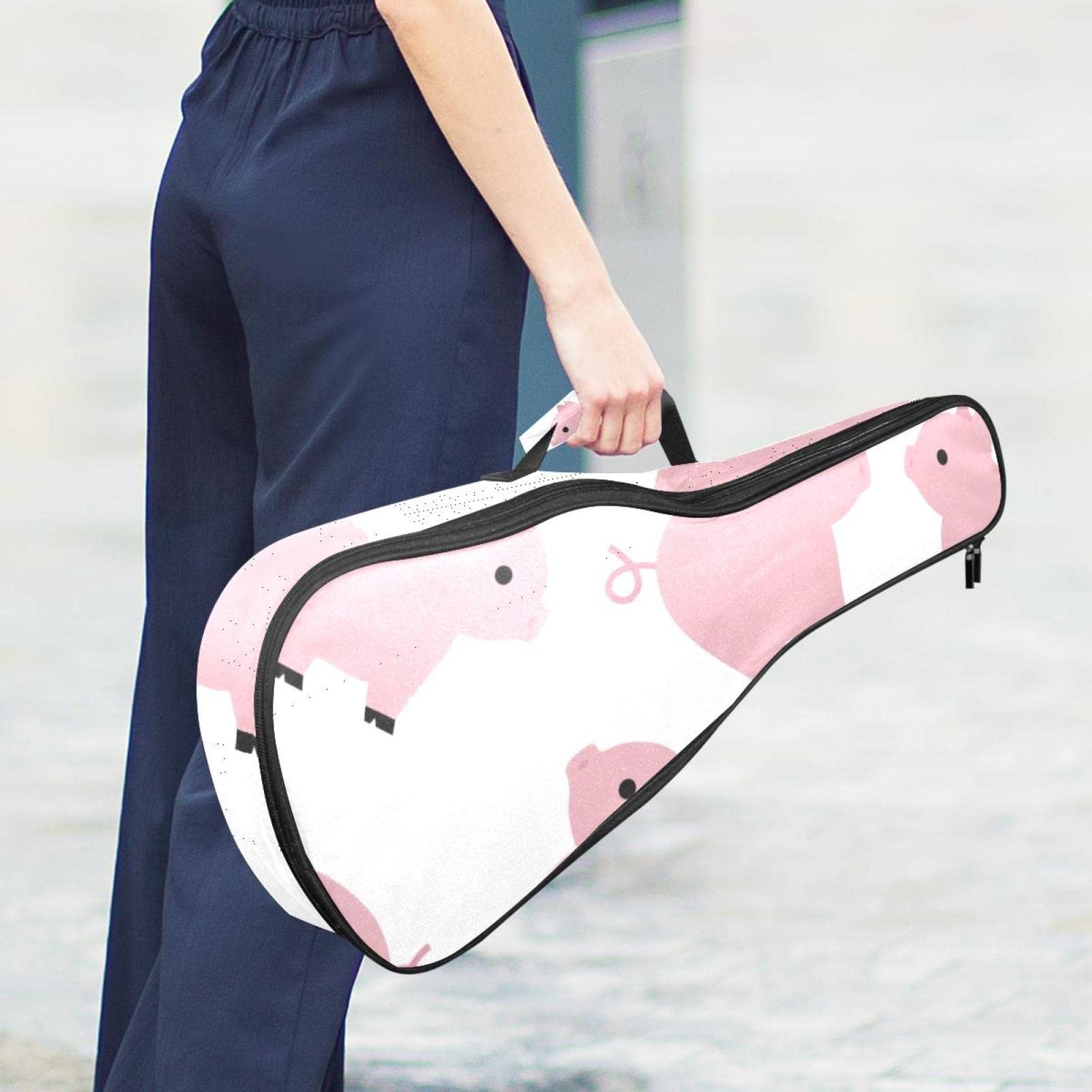 Sac de transport pour ukulélé ténor - Étanche - Rembourré - Idéal pour les concerts soprano (53,3/60,9 cm) - Motif cochon de dessin animé rose - Blanc
