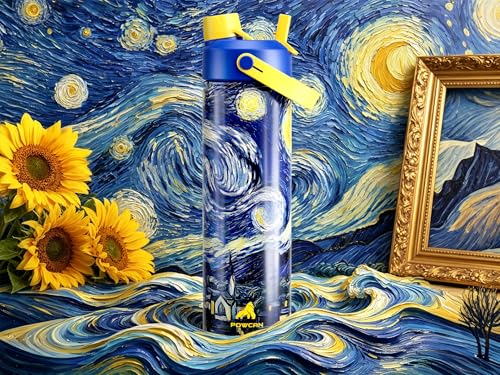 Image of POWCAN 26 oz Insulated Water Bottle with 2-in-1 Straw and Spout Lid, Keep Cold 24H, Leak-Proof, Fits in Car Cup Holder, Stainless Steel Water Bottle for Gift, Art Studio & Daily (Star-Lit Nightfall)