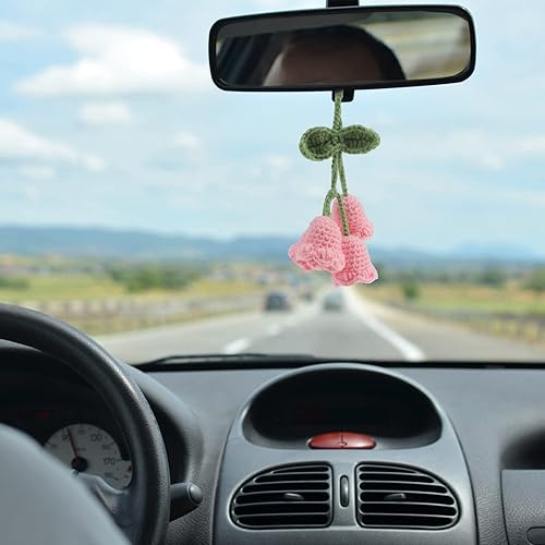 Miniatura 5 de Bonito adorno colgante de ganchillo para automóvil, colgante Convallaria para interior del automóvil, decoración de espejo retrovisor de automóvil,