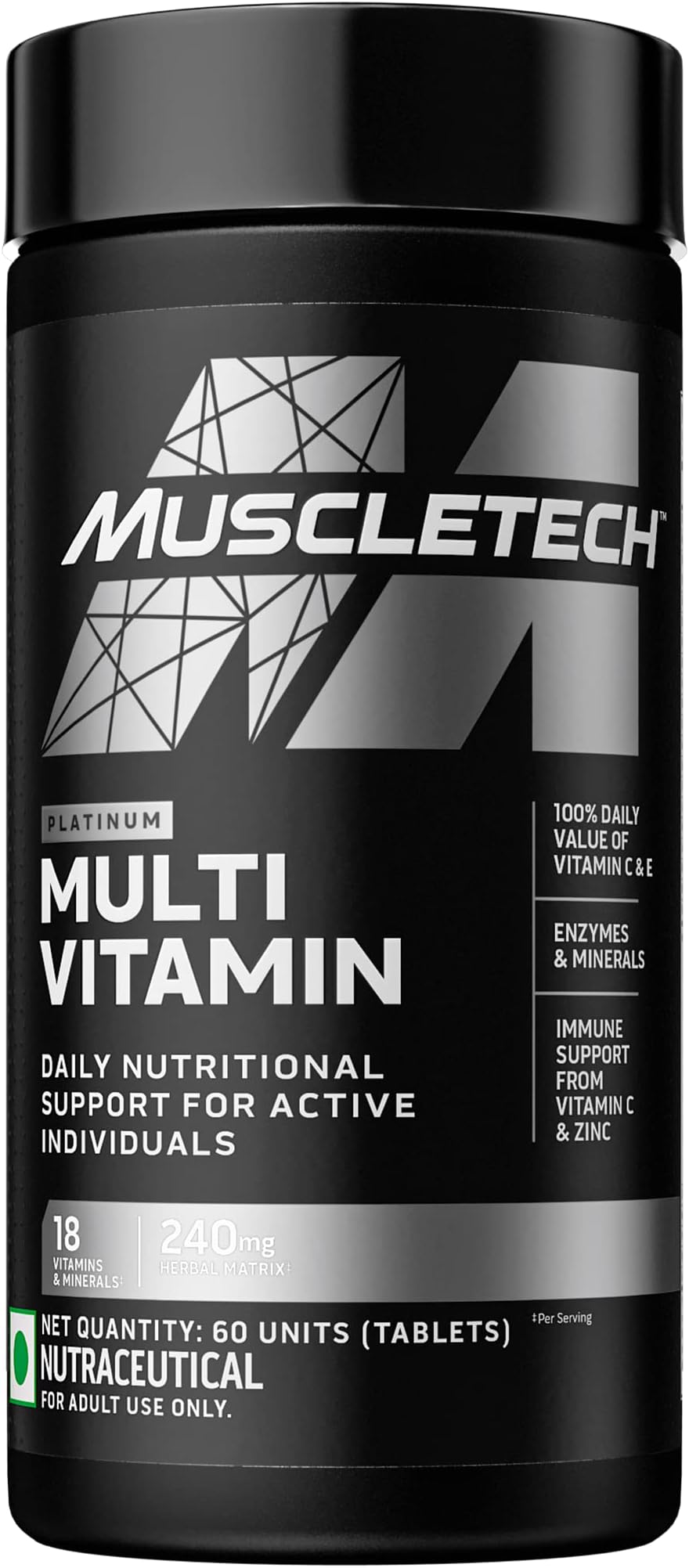 Platinum Multivitamin,Vitamin C for Immune Support,18 Vitamins & Minerals,60 Tablets, 150 grams