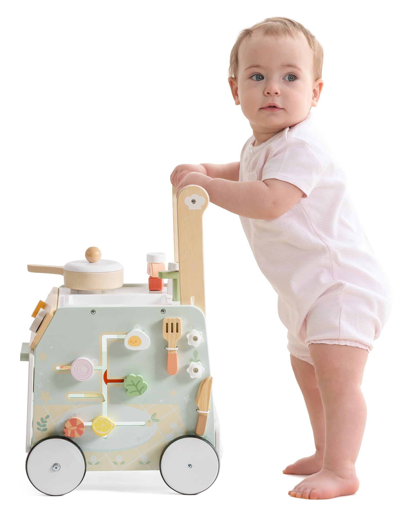 ROBUD Wooden Baby Push Walker, Learning Walking Toys, Adjustable Height Baby Walker with Decelerator, Montessori Toys for Babyaged 12 Months+, WRP24